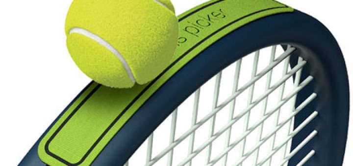 Tennis Ball Picker is essentially a velcro sticker that attaches to a racket to pick up balls without bending. cool but useless idea. Much easer ways.
